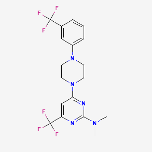 molecular formula C18H19F6N5 B2785403 N,N-dimethyl-4-(trifluoromethyl)-6-{4-[3-(trifluoromethyl)phenyl]piperazino}-2-pyrimidinamine CAS No. 339105-22-5