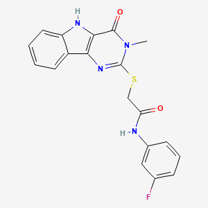 molecular formula C19H15FN4O2S B2785475 N-(3-fluorophenyl)-2-({3-methyl-4-oxo-3H,4H,5H-pyrimido[5,4-b]indol-2-yl}sulfanyl)acetamide CAS No. 537668-11-4