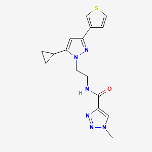 molecular formula C16H18N6OS B2785502 N-(2-(5-cyclopropyl-3-(thiophen-3-yl)-1H-pyrazol-1-yl)ethyl)-1-methyl-1H-1,2,3-triazole-4-carboxamide CAS No. 2034506-89-1