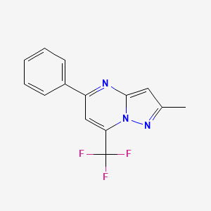 molecular formula C14H10F3N3 B2785506 2-Methyl-5-phenyl-7-(trifluoromethyl)pyrazolo[1,5-a]pyrimidine CAS No. 428833-40-3