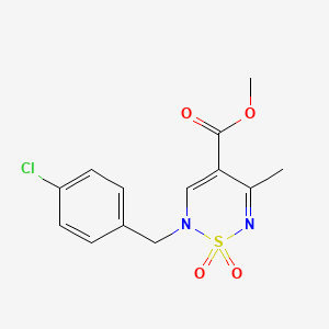 molecular formula C13H13ClN2O4S B2785508 methyl 2-[(4-chlorophenyl)methyl]-5-methyl-1,1-dioxo-2H-1lambda6,2,6-thiadiazine-4-carboxylate CAS No. 2380040-12-8