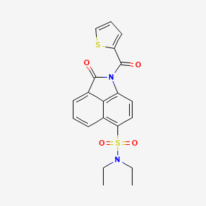 molecular formula C20H18N2O4S2 B2785541 N,N-diethyl-2-oxo-1-(thiophene-2-carbonyl)-1,2-dihydrobenzo[cd]indole-6-sulfonamide CAS No. 881477-37-8