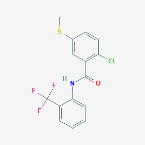 molecular formula C15H11ClF3NOS B2785624 2-chloro-5-methylsulfanyl-N-[2-(trifluoromethyl)phenyl]benzamide CAS No. 842117-21-9