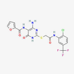 molecular formula C18H13ClF3N5O4S B2785726 N-(4-amino-2-((2-((2-chloro-5-(trifluoromethyl)phenyl)amino)-2-oxoethyl)thio)-6-oxo-1,6-dihydropyrimidin-5-yl)furan-2-carboxamide CAS No. 868226-35-1