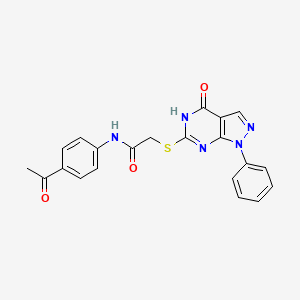 molecular formula C21H17N5O3S B2785728 N-(4-acetylphenyl)-2-({4-oxo-1-phenyl-1H,4H,5H-pyrazolo[3,4-d]pyrimidin-6-yl}sulfanyl)acetamide CAS No. 946200-23-3