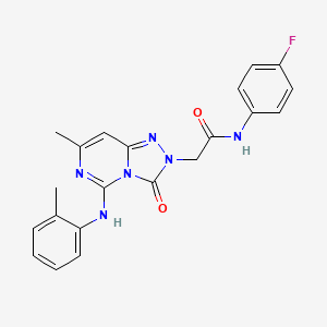 molecular formula C21H19FN6O2 B2785730 N-(4-fluorophenyl)-2-{7-methyl-5-[(2-methylphenyl)amino]-3-oxo-2H,3H-[1,2,4]triazolo[4,3-c]pyrimidin-2-yl}acetamide CAS No. 1251676-60-4