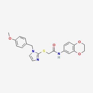 molecular formula C21H21N3O4S B2785745 N-(2,3-dihydro-1,4-benzodioxin-6-yl)-2-({1-[(4-methoxyphenyl)methyl]-1H-imidazol-2-yl}sulfanyl)acetamide CAS No. 869346-65-6