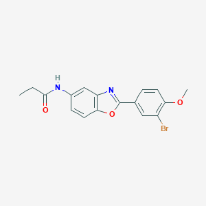 molecular formula C17H15BrN2O3 B278579 N-[2-(3-bromo-4-methoxyphenyl)-1,3-benzoxazol-5-yl]propanamide 