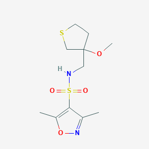 molecular formula C11H18N2O4S2 B2785828 N-[(3-METHOXYTHIOLAN-3-YL)METHYL]-3,5-DIMETHYL-1,2-OXAZOLE-4-SULFONAMIDE CAS No. 1448132-02-2