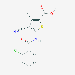 molecular formula C15H11ClN2O3S B278585 Methyl 5-[(2-chlorobenzoyl)amino]-4-cyano-3-methyl-2-thiophenecarboxylate 