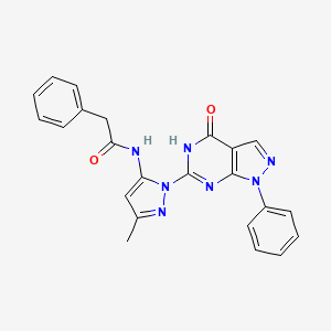 molecular formula C23H19N7O2 B2785868 N-(3-methyl-1-(4-oxo-1-phenyl-4,5-dihydro-1H-pyrazolo[3,4-d]pyrimidin-6-yl)-1H-pyrazol-5-yl)-2-phenylacetamide CAS No. 1019097-93-8