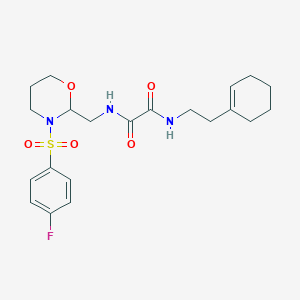 molecular formula C21H28FN3O5S B2785893 N'-[2-(cyclohex-1-en-1-yl)ethyl]-N-{[3-(4-fluorobenzenesulfonyl)-1,3-oxazinan-2-yl]methyl}ethanediamide CAS No. 872881-08-8