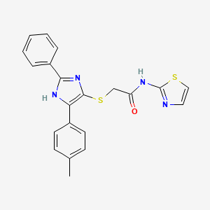 molecular formula C21H18N4OS2 B2785951 2-((2-phenyl-5-(p-tolyl)-1H-imidazol-4-yl)thio)-N-(thiazol-2-yl)acetamide CAS No. 950273-06-0