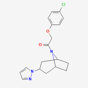 molecular formula C18H20ClN3O2 B2786023 1-((1R,5S)-3-(1H-pyrazol-1-yl)-8-azabicyclo[3.2.1]octan-8-yl)-2-(4-chlorophenoxy)ethan-1-one CAS No. 2320888-91-1