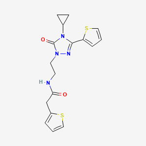 molecular formula C17H18N4O2S2 B2786066 N-(2-(4-cyclopropyl-5-oxo-3-(thiophen-2-yl)-4,5-dihydro-1H-1,2,4-triazol-1-yl)ethyl)-2-(thiophen-2-yl)acetamide CAS No. 1448043-36-4