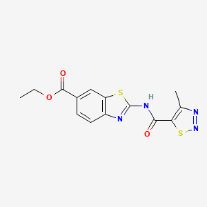 molecular formula C14H12N4O3S2 B2786189 ethyl 2-(4-methyl-1,2,3-thiadiazole-5-amido)-1,3-benzothiazole-6-carboxylate CAS No. 898635-82-0