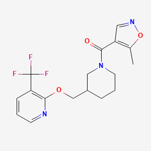 molecular formula C17H18F3N3O3 B2786366 2-{[1-(5-Methyl-1,2-oxazole-4-carbonyl)piperidin-3-yl]methoxy}-3-(trifluoromethyl)pyridine CAS No. 2379993-83-4