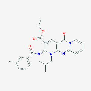 molecular formula C26H26N4O4 B2786387 ethyl 6-(3-methylbenzoyl)imino-7-(2-methylpropyl)-2-oxo-1,7,9-triazatricyclo[8.4.0.03,8]tetradeca-3(8),4,9,11,13-pentaene-5-carboxylate CAS No. 534577-15-6