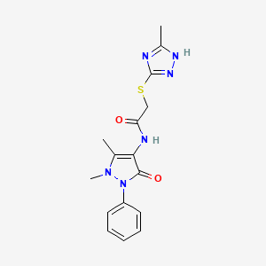 molecular formula C16H18N6O2S B2786433 N-(1,5-dimethyl-3-oxo-2-phenyl-2,3-dihydro-1H-pyrazol-4-yl)-2-[(5-methyl-4H-1,2,4-triazol-3-yl)sulfanyl]acetamide CAS No. 674362-49-3