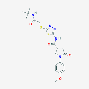 molecular formula C20H25N5O4S2 B278647 N-(5-{[2-(tert-butylamino)-2-oxoethyl]sulfanyl}-1,3,4-thiadiazol-2-yl)-1-(4-methoxyphenyl)-5-oxopyrrolidine-3-carboxamide 
