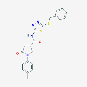molecular formula C21H20N4O2S2 B278649 N-[5-(benzylsulfanyl)-1,3,4-thiadiazol-2-yl]-1-(4-methylphenyl)-5-oxopyrrolidine-3-carboxamide 