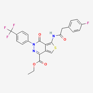 molecular formula C24H17F4N3O4S B2786524 ethyl 5-[2-(4-fluorophenyl)acetamido]-4-oxo-3-[4-(trifluoromethyl)phenyl]-3H,4H-thieno[3,4-d]pyridazine-1-carboxylate CAS No. 851951-42-3