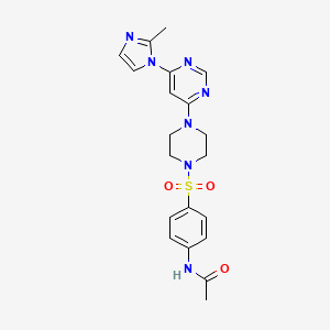 molecular formula C20H23N7O3S B2786565 N-(4-((4-(6-(2-methyl-1H-imidazol-1-yl)pyrimidin-4-yl)piperazin-1-yl)sulfonyl)phenyl)acetamide CAS No. 1172894-40-4