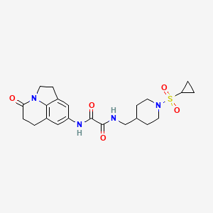 molecular formula C22H28N4O5S B2786714 N'-{[1-(cyclopropanesulfonyl)piperidin-4-yl]methyl}-N-{11-oxo-1-azatricyclo[6.3.1.0^{4,12}]dodeca-4,6,8(12)-trien-6-yl}ethanediamide CAS No. 1323696-02-1