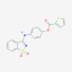 molecular formula C18H12N2O4S2 B278676 4-[(1,1-Dioxido-1,2-benzisothiazol-3-yl)amino]phenyl 2-thiophenecarboxylate 