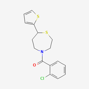 molecular formula C16H16ClNOS2 B2787046 4-(2-chlorobenzoyl)-7-(thiophen-2-yl)-1,4-thiazepane CAS No. 1705511-63-2