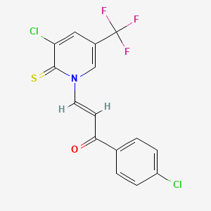 molecular formula C15H8Cl2F3NOS B2787076 1-(4-Chlorophenyl)-3-(3-chloro-2-thioxo-5-(trifluoromethyl)-1(2H)-pyridinyl)-2-propen-1-one CAS No. 338953-40-5