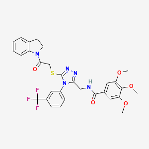 molecular formula C30H28F3N5O5S B2787109 N-[(5-{[2-(2,3-dihydro-1H-indol-1-yl)-2-oxoethyl]sulfanyl}-4-[3-(trifluoromethyl)phenyl]-4H-1,2,4-triazol-3-yl)methyl]-3,4,5-trimethoxybenzamide CAS No. 310427-23-7