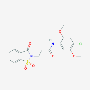 molecular formula C18H17ClN2O6S B278718 N-(4-chloro-2,5-dimethoxyphenyl)-3-(1,1-dioxido-3-oxo-1,2-benzisothiazol-2(3H)-yl)propanamide 
