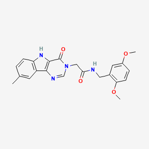 molecular formula C22H22N4O4 B2787194 N-[(2,5-dimethoxyphenyl)methyl]-2-{8-methyl-4-oxo-3H,4H,5H-pyrimido[5,4-b]indol-3-yl}acetamide CAS No. 1189977-56-7
