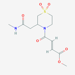 molecular formula C12H18N2O6S B2787277 Methyl (E)-4-[3-[2-(methylamino)-2-oxoethyl]-1,1-dioxo-1,4-thiazinan-4-yl]-4-oxobut-2-enoate CAS No. 2411324-67-7