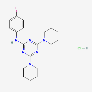 molecular formula C19H26ClFN6 B2787289 N-(4-fluorophenyl)-4,6-bis(piperidin-1-yl)-1,3,5-triazin-2-amine hydrochloride CAS No. 1179386-70-9