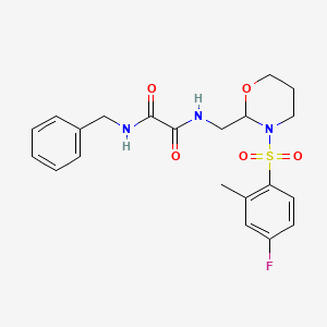 molecular formula C21H24FN3O5S B2787292 N'-benzyl-N-{[3-(4-fluoro-2-methylbenzenesulfonyl)-1,3-oxazinan-2-yl]methyl}ethanediamide CAS No. 872986-99-7