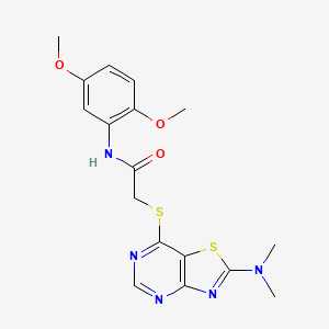 molecular formula C17H19N5O3S2 B2787311 N-(2,5-DIMETHOXYPHENYL)-2-{[2-(DIMETHYLAMINO)-[1,3]THIAZOLO[4,5-D]PYRIMIDIN-7-YL]SULFANYL}ACETAMIDE CAS No. 1189970-29-3