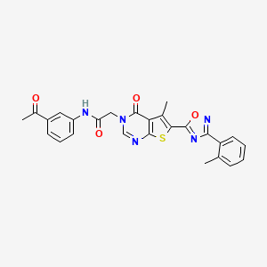 molecular formula C26H21N5O4S B2787335 N-(3-acetylphenyl)-2-{5-methyl-6-[3-(2-methylphenyl)-1,2,4-oxadiazol-5-yl]-4-oxo-3H,4H-thieno[2,3-d]pyrimidin-3-yl}acetamide CAS No. 1223988-03-1