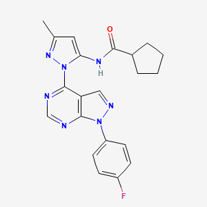 molecular formula C21H20FN7O B2787346 N-{1-[1-(4-fluorophenyl)-1H-pyrazolo[3,4-d]pyrimidin-4-yl]-3-methyl-1H-pyrazol-5-yl}cyclopentanecarboxamide CAS No. 1007084-27-6