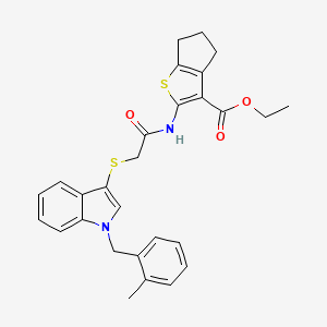 molecular formula C28H28N2O3S2 B2787396 ethyl 2-[2-({1-[(2-methylphenyl)methyl]-1H-indol-3-yl}sulfanyl)acetamido]-4H,5H,6H-cyclopenta[b]thiophene-3-carboxylate CAS No. 450347-55-4
