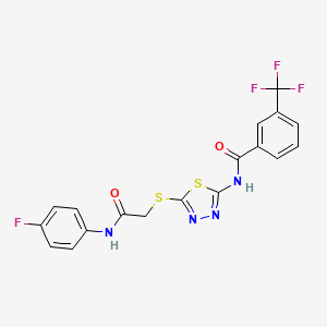 molecular formula C18H12F4N4O2S2 B2787427 N-(5-((2-((4-fluorophenyl)amino)-2-oxoethyl)thio)-1,3,4-thiadiazol-2-yl)-3-(trifluoromethyl)benzamide CAS No. 392297-70-0
