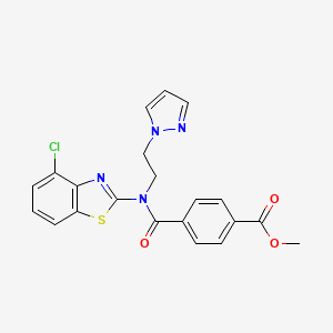 molecular formula C21H17ClN4O3S B2787543 methyl 4-((2-(1H-pyrazol-1-yl)ethyl)(4-chlorobenzo[d]thiazol-2-yl)carbamoyl)benzoate CAS No. 1172021-78-1