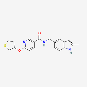 molecular formula C20H21N3O2S B2787622 N-[(2-methyl-1H-indol-5-yl)methyl]-6-(thiolan-3-yloxy)pyridine-3-carboxamide CAS No. 2034388-51-5