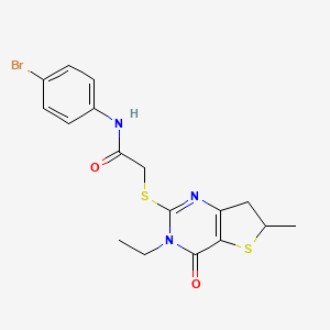 molecular formula C17H18BrN3O2S2 B2787628 N-(4-bromophenyl)-2-({3-ethyl-6-methyl-4-oxo-3H,4H,6H,7H-thieno[3,2-d]pyrimidin-2-yl}sulfanyl)acetamide CAS No. 851409-35-3