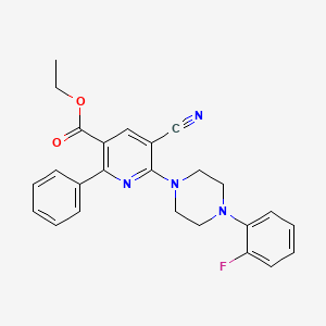 molecular formula C25H23FN4O2 B2787641 Ethyl 5-cyano-6-(4-(2-fluorophenyl)piperazino)-2-phenylnicotinate CAS No. 477866-17-4