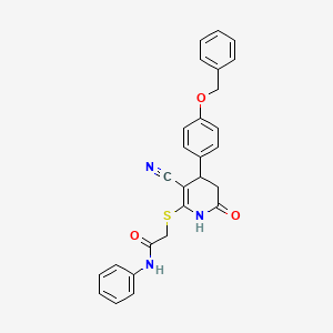 2-((4-(4-(benzyloxy)phenyl)-3-cyano-6-oxo-1,4,5,6-tetrahydropyridin-2-yl)thio)-N-phenylacetamide