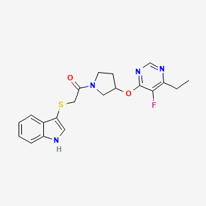 molecular formula C20H21FN4O2S B2787684 2-((1H-indol-3-yl)thio)-1-(3-((6-ethyl-5-fluoropyrimidin-4-yl)oxy)pyrrolidin-1-yl)ethanone CAS No. 2034436-23-0