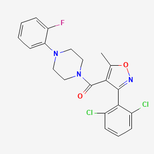 molecular formula C21H18Cl2FN3O2 B2787698 3-(2,6-Dichlorophenyl)-5-methylisoxazol-4-YL 4-(2-fluorophenyl)piperazinyl ketone CAS No. 442564-97-8