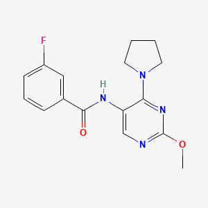 molecular formula C16H17FN4O2 B2787703 3-fluoro-N-(2-methoxy-4-(pyrrolidin-1-yl)pyrimidin-5-yl)benzamide CAS No. 1797325-88-2